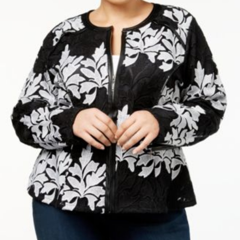 Floral Lace Jacket - Profound Black w Zip Pockets